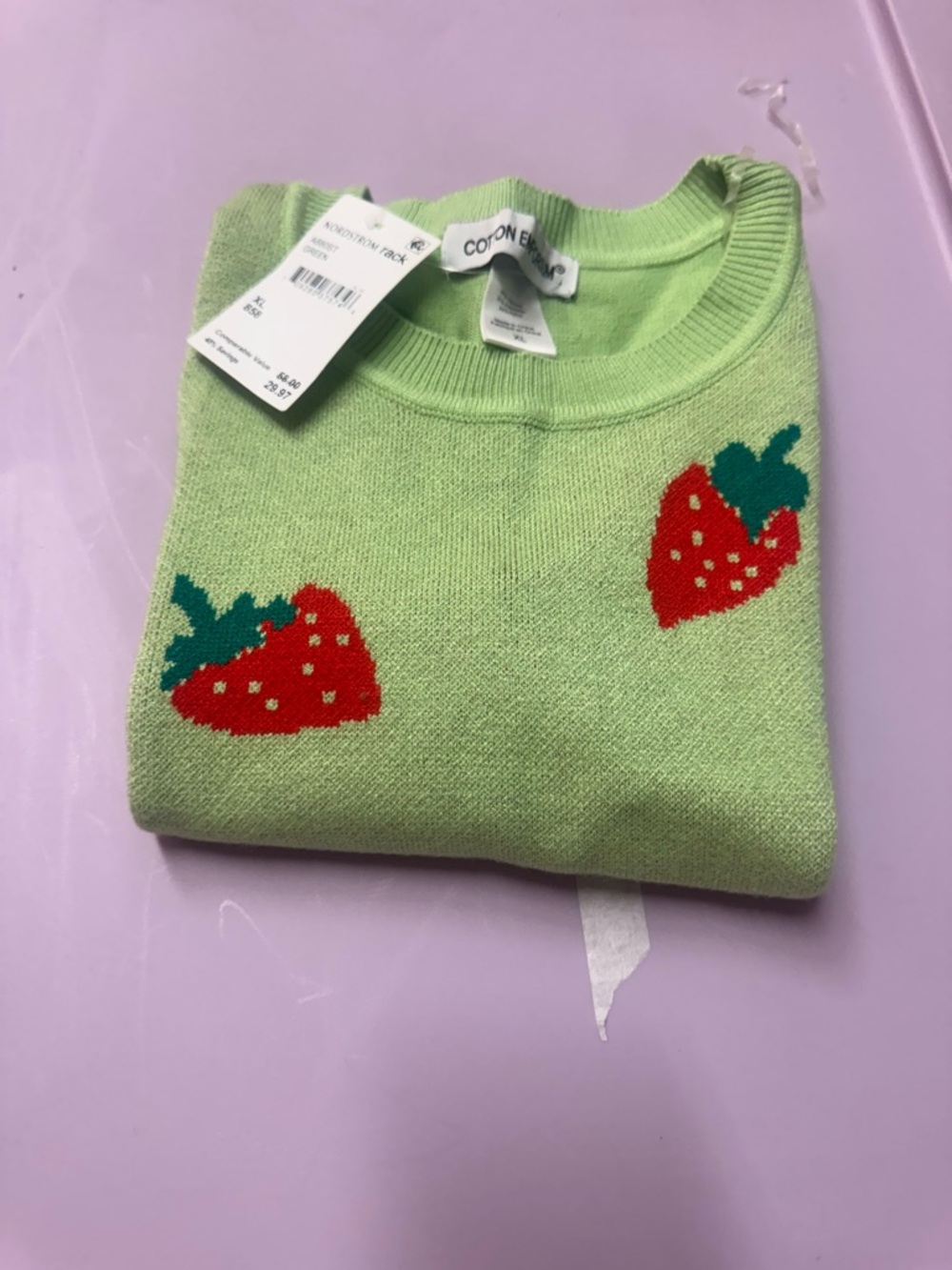 Cotton Emporium Lime Green Strawberry Crewneck Sweater